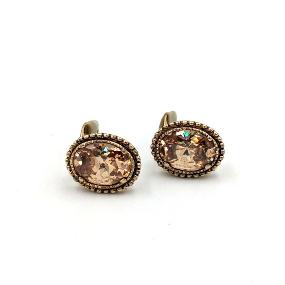 Vintage CINER Peach Color Oval Crystal Gold Tone Clip-On Earrings Signed